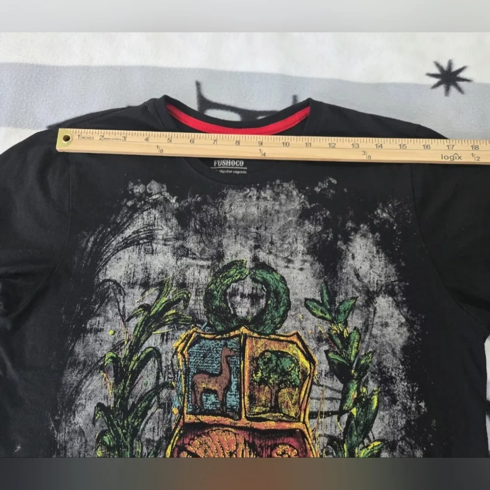 T-SHIRT MEN'S BLACK PERÚ ESCUDO FUSHOCO 100% COTTON LARGE - Picture 11 of 11